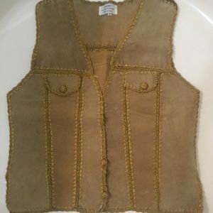 Leathet Vest Light Brn  Rayon & Crochet SM